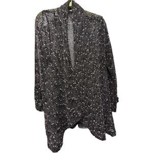 Lula B Top Woman’s Black & White Long Sleeve Open Front Sheer Knit Cardigan - XL